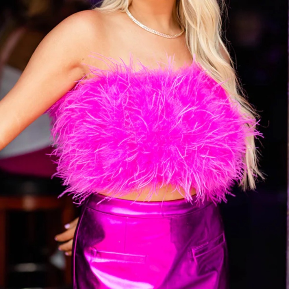 Vibrant Pink Feather Crop Top